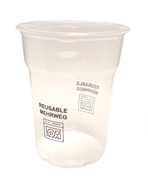 PP, MEHRWEG Plastikbecher 0.3l, Bierbecher, transparent 12 oz/350 ml 0,3 l Füllstrich